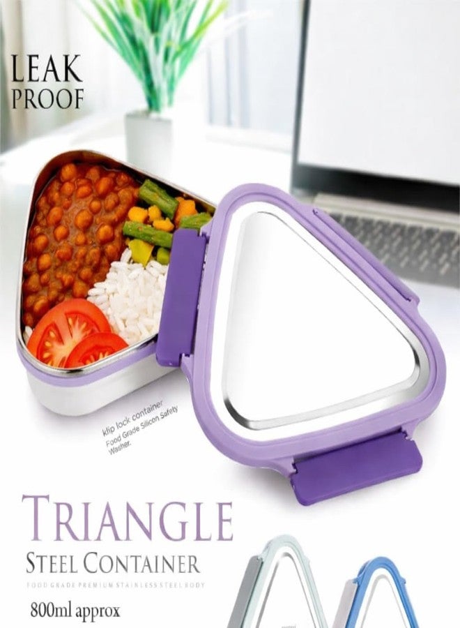 Gcrox Stainless Steel Mini Triangular Lunch Box with Lid - Leak Resistant Snack Container & BPA Free Locking Lid - Compact Small Steel Tiffin Box for Kids, Office & Travel Use (800ML)(Multicolor) - Image 5
