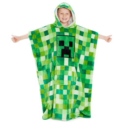 Minecraft Blanket Hoodie for Kids Teens One Size Soft Oversized Fleece Poncho Cozy Hoodie Blanket Gamer Gifts for Boys Green - Image 1