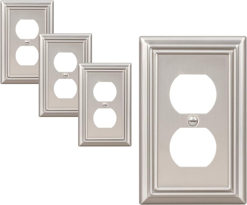 DEWENWILS 4-Pack Duplex Wall Plate, Metal Wall Outlet Cover for Receptacle, Light Switch, Brushed Nickel - Image 1