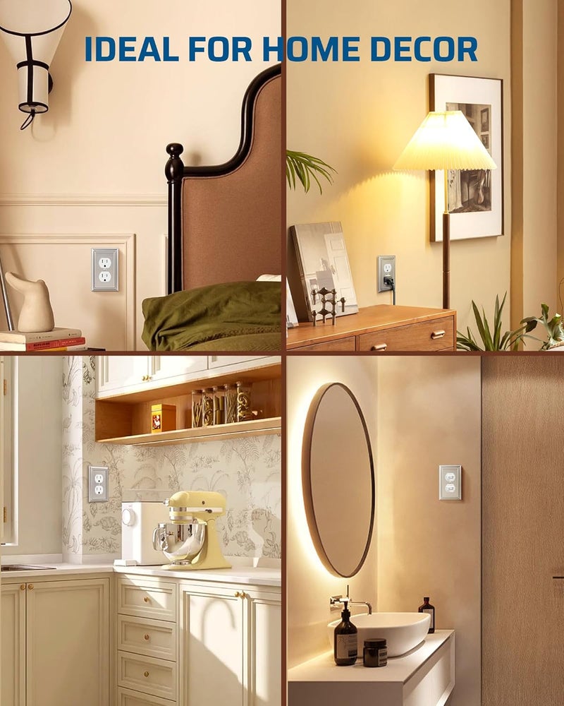 DEWENWILS 4-Pack Duplex Wall Plate, Metal Wall Outlet Cover for Receptacle, Light Switch, Brushed Nickel - Image 4