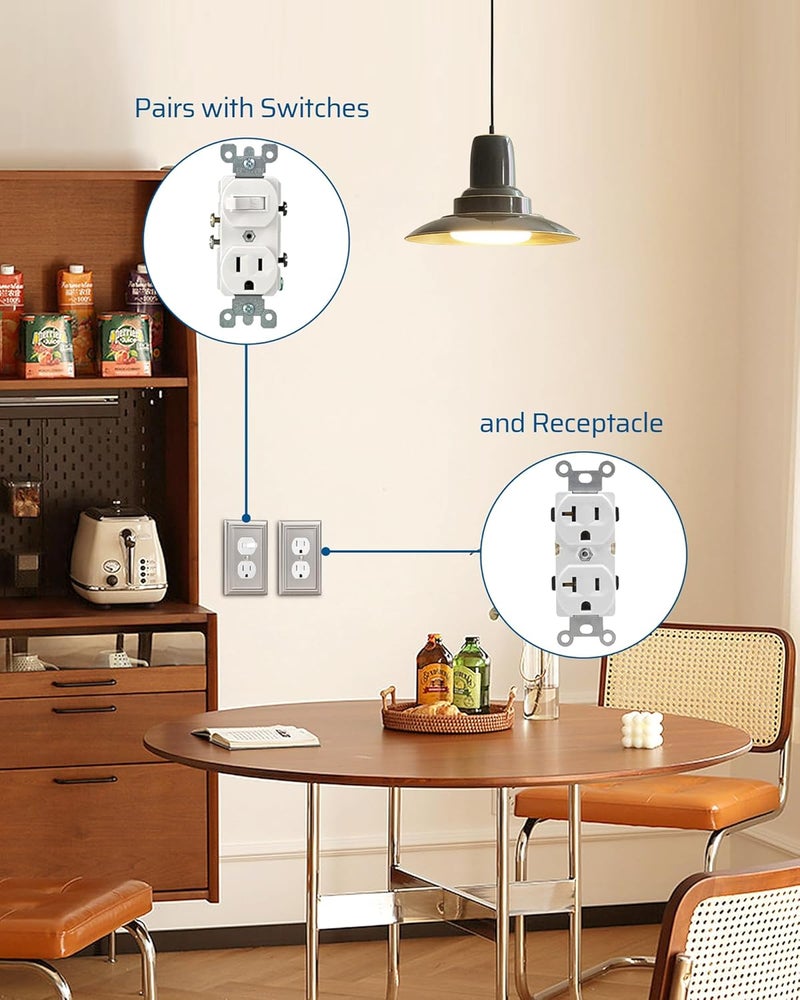 DEWENWILS 4-Pack Duplex Wall Plate, Metal Wall Outlet Cover for Receptacle, Light Switch, Brushed Nickel - Image 5