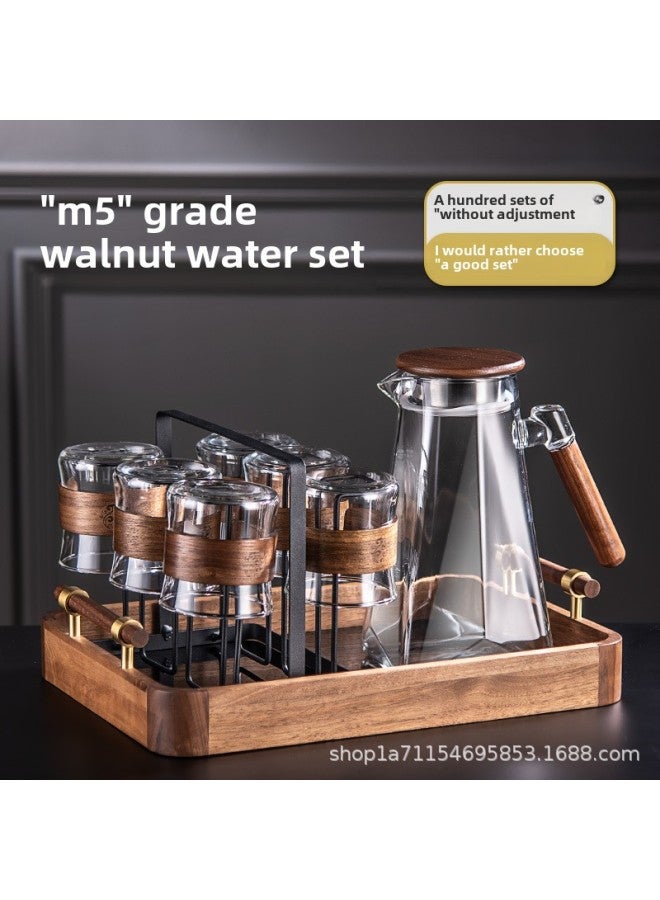 High Yan Value Drinking Tea Cup High Temperature Resistant Living Room Hospitality Kettle Water Cup Creative Glass Teapot Household Suit-Color:[walnut Hand] Transparent Cup 6 Dumb Black Cup Holder - Image 3