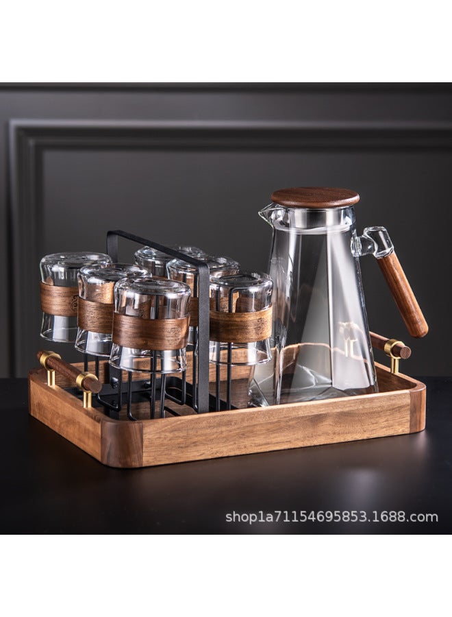 High Yan Value Drinking Tea Cup High Temperature Resistant Living Room Hospitality Kettle Water Cup Creative Glass Teapot Household Suit-Color:[walnut Hand] Transparent Cup 6 Dumb Black Cup Holder - Image 2