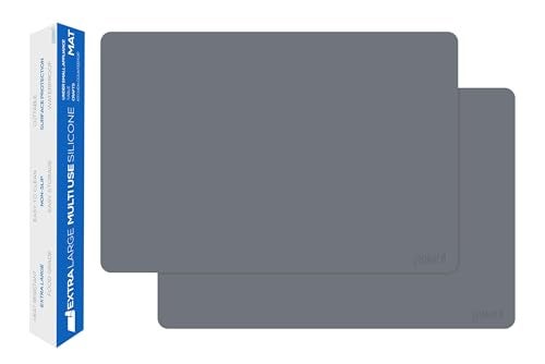 GASARÉ, Set of 2, Extra Large, Thick, Silicone Mats for Kitchen Counter, Heat Resistant Mats, Countertop Protector, Non-Slip, Easy to Clean, 25 x 17 Inches x 1.4mm, Gray - Image 1