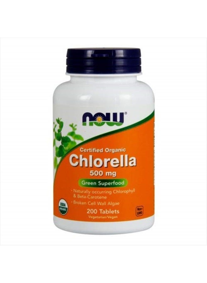 NOW Foods - Chlorella Green Superfood Certified Organic 500 mg. - 200 Tablets ( Multi-Pack)