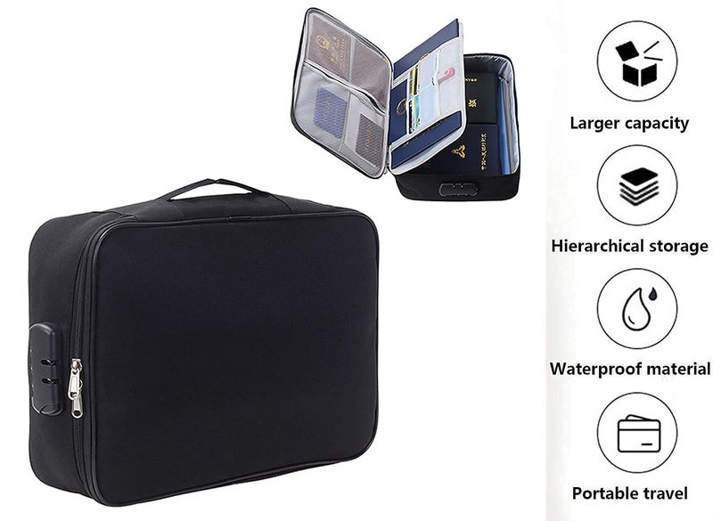 Handcuffs File Organizer with 3-Digit Password Lock, Multi-Layer Document Storage Bag with Handle & Zippers, Office & Travel Use (Black) - Image 2