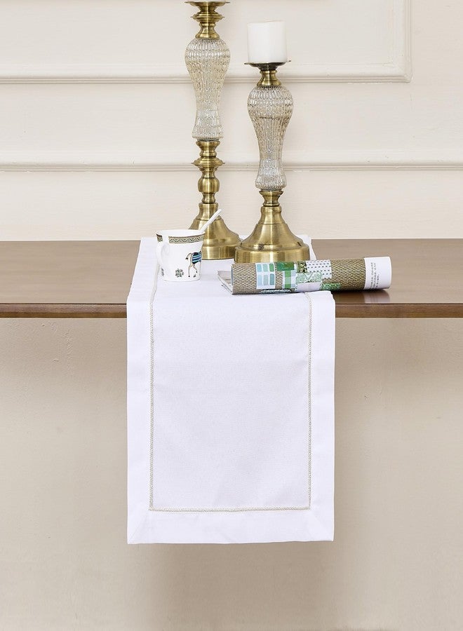 Winotic White&Golden Table Runner 72 Inches Long, Table Linen Dresser Scarf for Kitchen Dining Coffee Table Parties Wedding Home Decor (White, 14” x 72”) - Image 2