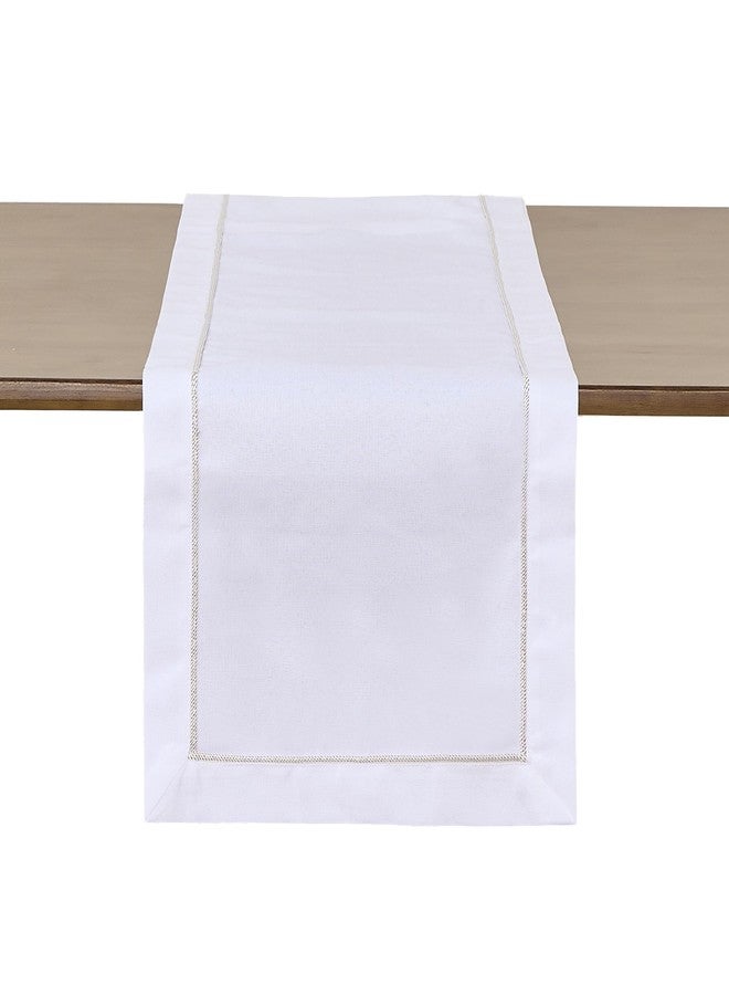 Winotic White&Golden Table Runner 72 Inches Long, Table Linen Dresser Scarf for Kitchen Dining Coffee Table Parties Wedding Home Decor (White, 14” x 72”) - Image 1