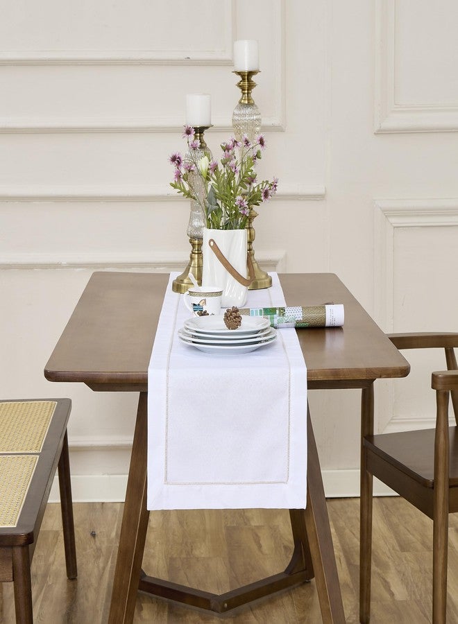 Winotic White&Golden Table Runner 72 Inches Long, Table Linen Dresser Scarf for Kitchen Dining Coffee Table Parties Wedding Home Decor (White, 14” x 72”) - Image 4