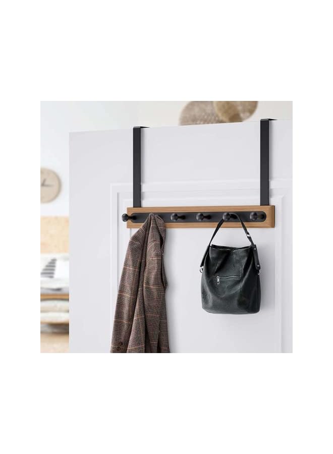 S-TOP Coat Hooks Hanger, Over The Door Bamboo Wooden Hook with 6 Hooks - Door Hanging Towel Rack - Image 3