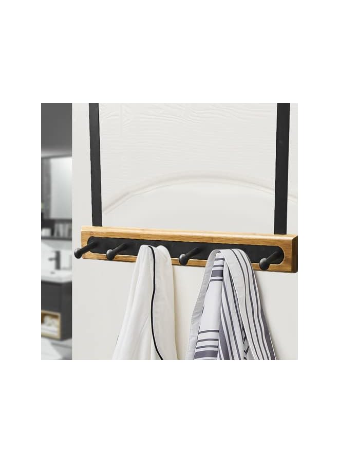S-TOP Coat Hooks Hanger, Over The Door Bamboo Wooden Hook with 6 Hooks - Door Hanging Towel Rack - Image 4