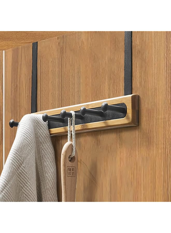 S-TOP Coat Hooks Hanger, Over The Door Bamboo Wooden Hook with 6 Hooks - Door Hanging Towel Rack - Image 1