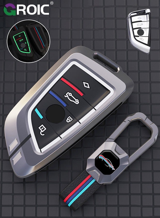 GROIC For BMW Key Fob Cover with Keychain, Zinc Alloy and Fluorescent Silicon Car Key Shell Case for BMW 1 3 4 5 6 7 Series X1 X2 X3 X5 X6 X7 M5 M6 GT3 GT5, Smart Key Holder Protector (B)  - Image 1