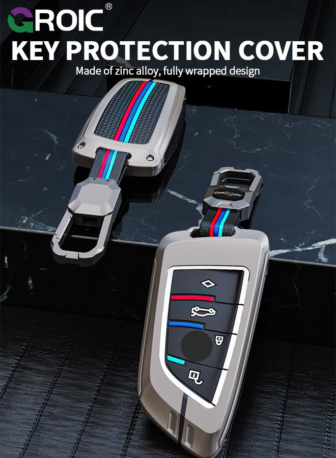 GROIC For BMW Key Fob Cover with Keychain, Zinc Alloy and Fluorescent Silicon Car Key Shell Case for BMW 1 3 4 5 6 7 Series X1 X2 X3 X5 X6 X7 M5 M6 GT3 GT5, Smart Key Holder Protector (B)  - Image 2