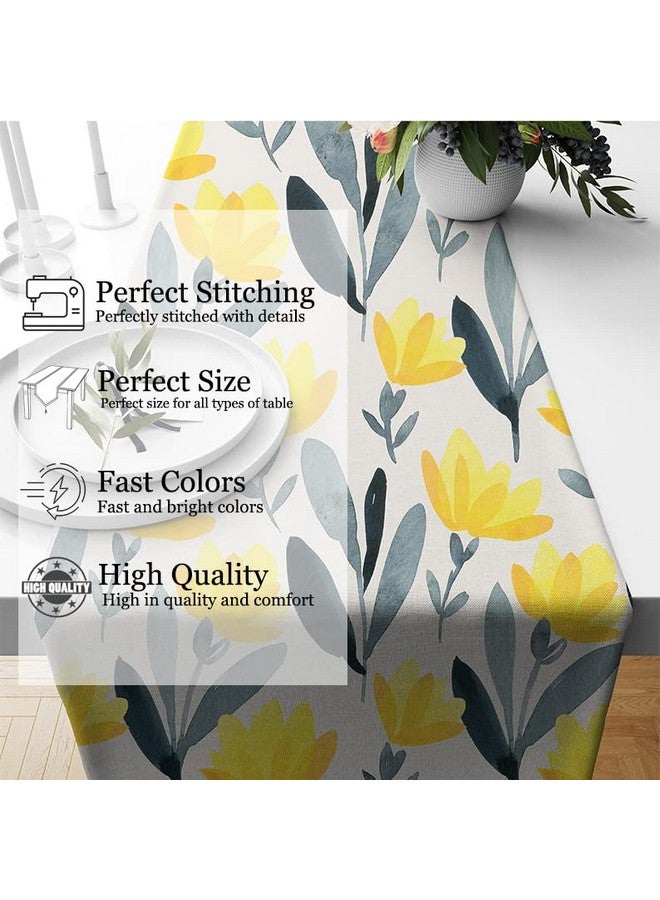 STITCHNEST Ikat Yellow Grey Digital Printed 6 Seater Table Runner and Bed Runner, 13 x 72 Inches - Image 2
