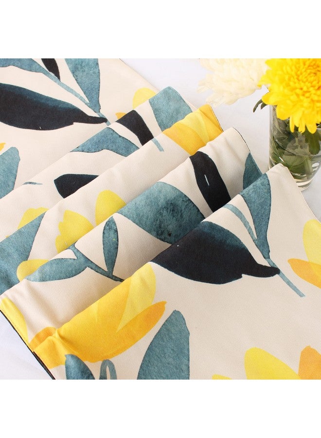 STITCHNEST Ikat Yellow Grey Digital Printed 6 Seater Table Runner and Bed Runner, 13 x 72 Inches - Image 4