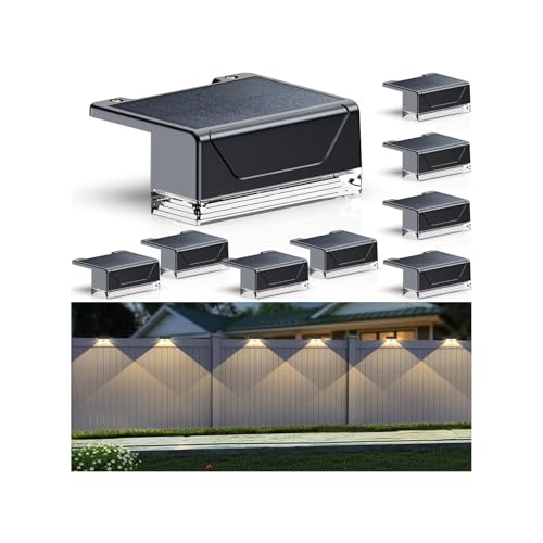 LIANGLOME Solar Fence Lights Outdoor 300040006000K 3 Mode IP65 Waterproof Solar Powered Fence Lights Dusk to Dawn for Outside BackyardStepPatioDeckStair Railings and Wall 8 Pack - Image 1