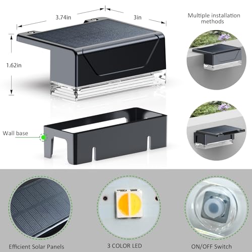 LIANGLOME Solar Fence Lights Outdoor 300040006000K 3 Mode IP65 Waterproof Solar Powered Fence Lights Dusk to Dawn for Outside BackyardStepPatioDeckStair Railings and Wall 8 Pack - Image 3