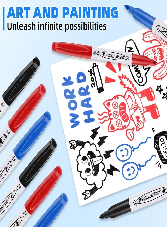 Affisure Permanent Markers Assorted Colors Set, Black, Blue, Red, 15 Pack, Fine Point，Works on Wood, Plastic, Metal, and More, for Adults, Artist, Teacher, Kids - Image 3