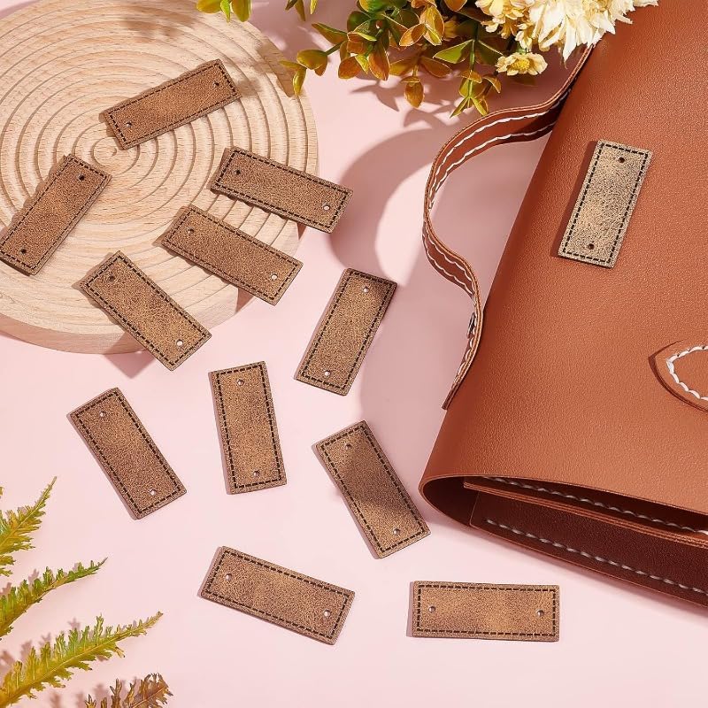 Pu Leather Label 50 Pcs Blank Leather Tags PU Label Tags 2x0.8 Inch Rectangle Leather Tag with Hole Camel Color Leather Handmade Tags Button - Image 5