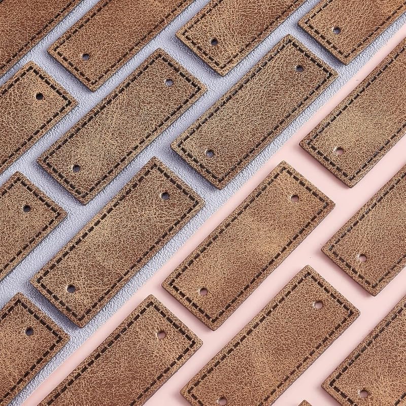 Pu Leather Label 50 Pcs Blank Leather Tags PU Label Tags 2x0.8 Inch Rectangle Leather Tag with Hole Camel Color Leather Handmade Tags Button - Image 3