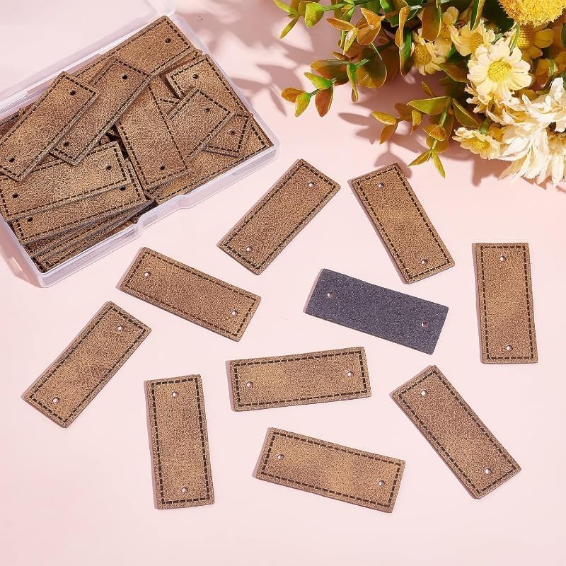 Pu Leather Label 50 Pcs Blank Leather Tags PU Label Tags 2x0.8 Inch Rectangle Leather Tag with Hole Camel Color Leather Handmade Tags Button - Image 4