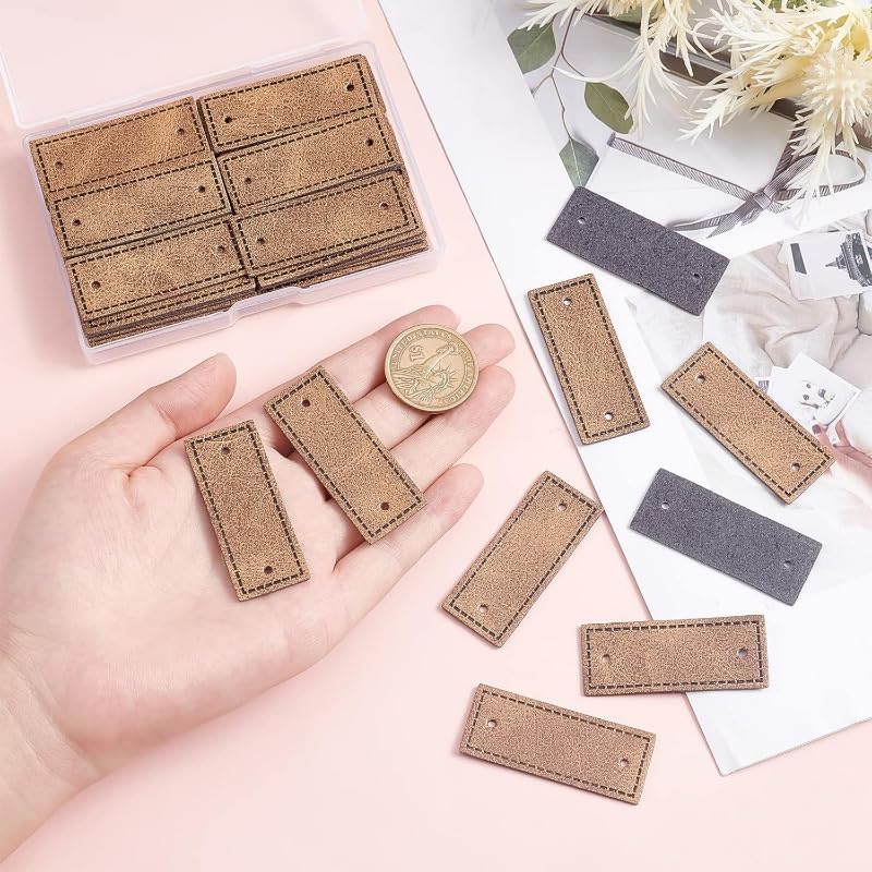 Pu Leather Label 50 Pcs Blank Leather Tags PU Label Tags 2x0.8 Inch Rectangle Leather Tag with Hole Camel Color Leather Handmade Tags Button - Image 2