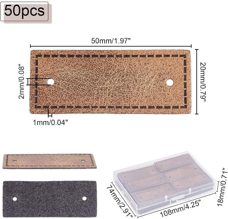Pu Leather Label 50 Pcs Blank Leather Tags PU Label Tags 2x0.8 Inch Rectangle Leather Tag with Hole Camel Color Leather Handmade Tags Button - Image 1
