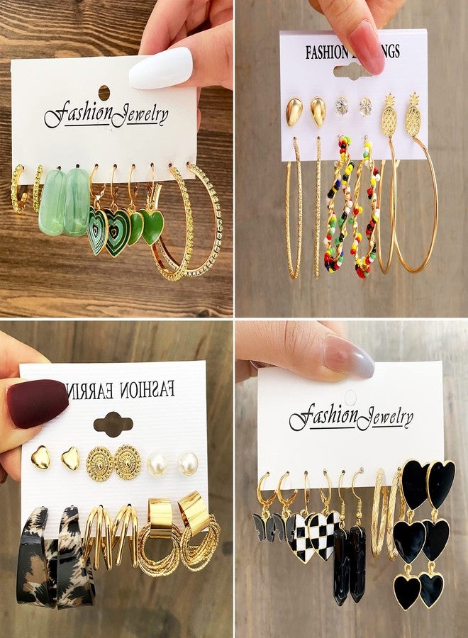 JMScape 34 Pairs Gold Hoop Earrings Set for Women, Fashion Drop Dangle Earring Packs Black Hearts Earrings Multipack Hypoallergenic Earrings for Valentine's Day Gifts - Image 4