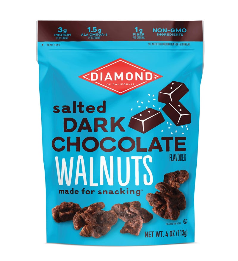 diamonds nuts Diamond of California Salted Dark Chocolate Walnut Snack Nuts, 4 oz. (4 Pack) - Image 1