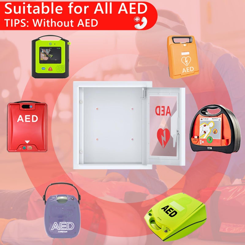 Wensha AED Cabinet Wall Mount: Steel Defibrillator Storage Case with Snap Lock and Universal AED Compatibility - for Home/Hospitals/Schools (14.2" W x 7.9" D x 15.7" H) - Image 4