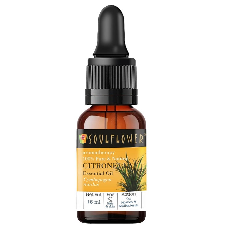 Soulflower Soulflower Citronella Essential OilHealthy Hair Hair Growth Oily Skin Acne Dry  Frizzy Hair  100 Pure Natural  Undiluted Premium Oil  15ml - Image 1