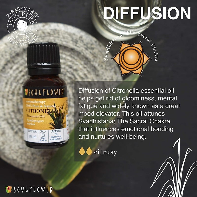 Soulflower Soulflower Citronella Essential OilHealthy Hair Hair Growth Oily Skin Acne Dry  Frizzy Hair  100 Pure Natural  Undiluted Premium Oil  15ml - Image 4
