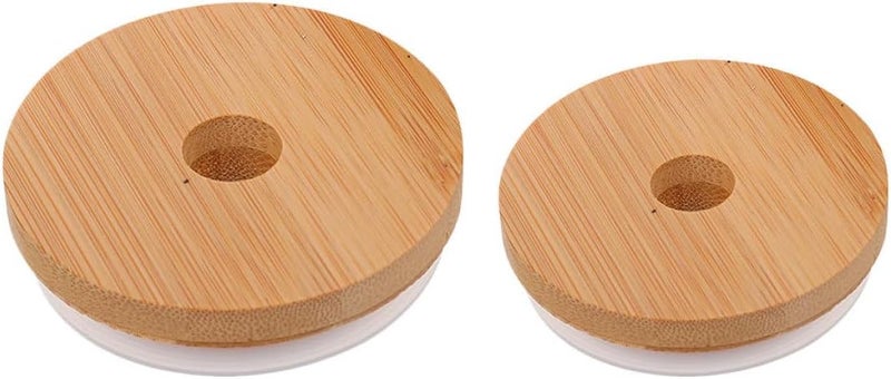 SHINEOFI Mason Jar Lids with Straw Hole 2pcs Bottle Lids for Wide Mouth Jars Natural Covers Compatible with 70mm Suitable for Drinking and Storage - Image 1