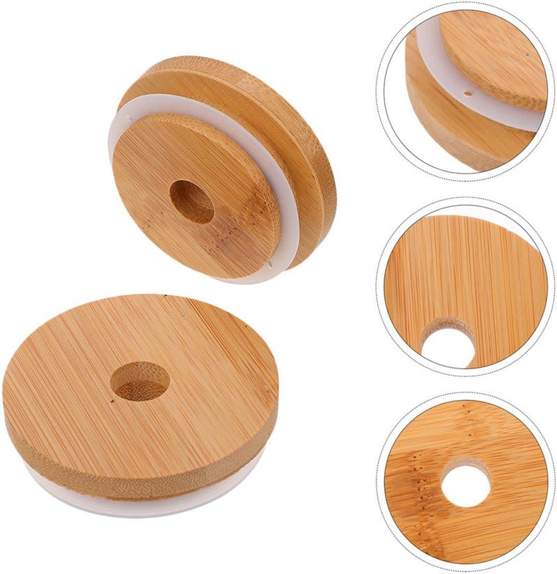 SHINEOFI Mason Jar Lids with Straw Hole 2pcs Bottle Lids for Wide Mouth Jars Natural Covers Compatible with 70mm Suitable for Drinking and Storage - Image 5