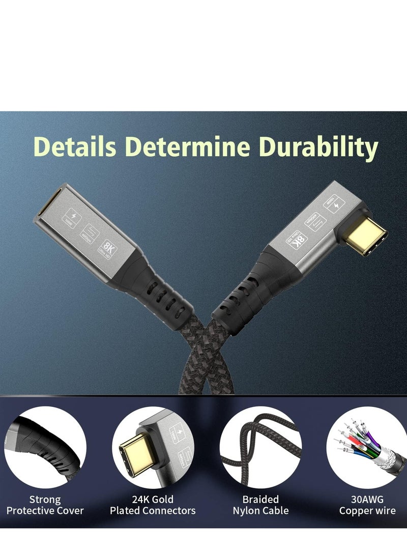SYOSI USB 4 Type-c Male Angle to Female Extension Cable Ultra HD 8K 60Hz 100W Charging 40Gbps Data Transfer Compatible with External SSD eGPU USB-C Docking - Image 3
