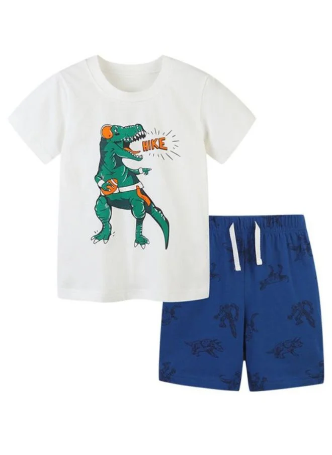 YUNIQEE White Crew Neck Short Sleeve Printed Tshirt & Shorts