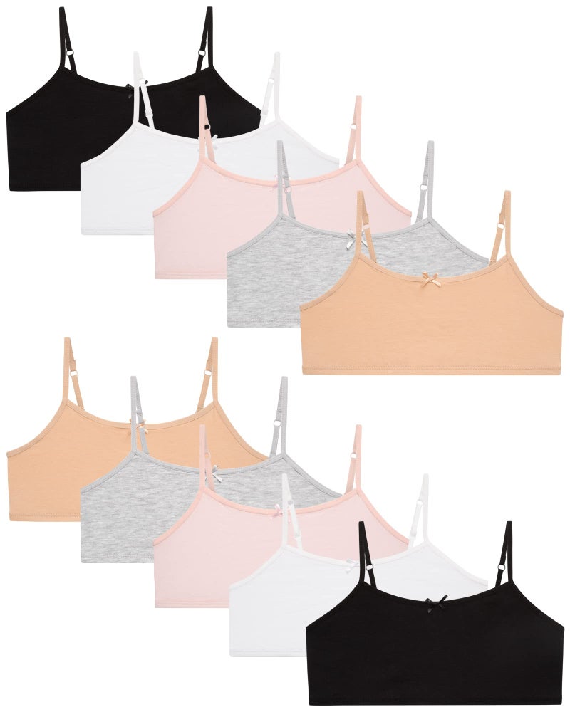 Rene Rofe Girls' Training Bras – 10 Pack Cotton Stretch Girls Cami Bralettes - Spaghetti Strap Training Bra for Girls (7-14), Size 10-12, Asst #1 - Image 1