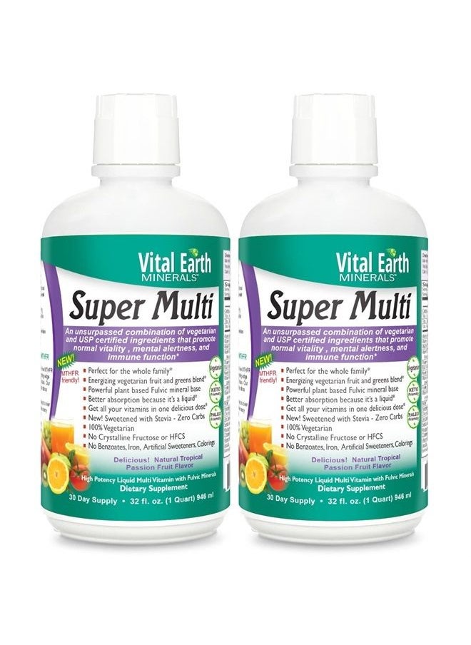 Vital Earth Minerals Super Multi - Liquid Multivitamins for Women, Men, and Kids, Liquid Vitamins & Minerals with Fulvic Acid for Max Absorption, MTHFR Support, 32 Oz (Pack of 2)  - Image 1