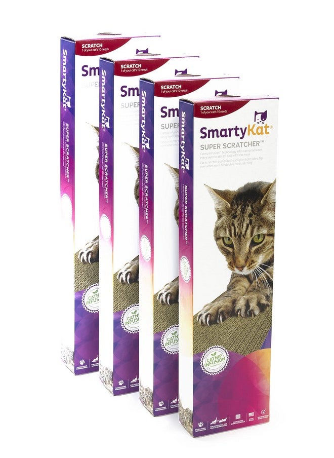 SmartyKat - SmartyKat (4 Count) Super Scratcher Corrugated Cat Scratcher, Catnip Infusion Technology - Brown, Single Wide (Old Pkg), 4 Count - Image 1