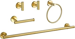 USHOWER Bathroom Hardware Set, Includes 24-Inch Bath Towel Bar, Durable SUS304 Stainless Steel, Brushed Gold, 5-Piece - Image 1