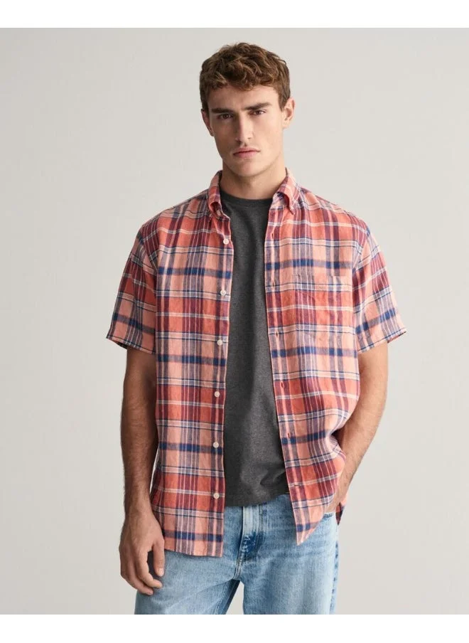 غانت Gant Regular Fit Madras Linen Short Sleeve Shirt