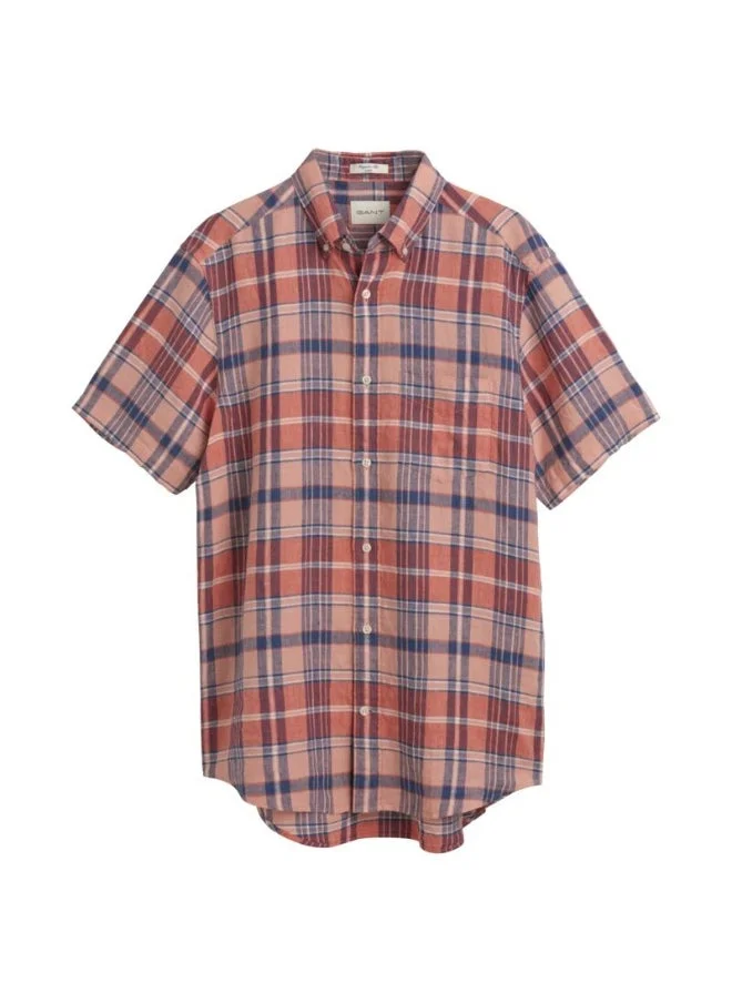 غانت Gant Regular Fit Madras Linen Short Sleeve Shirt