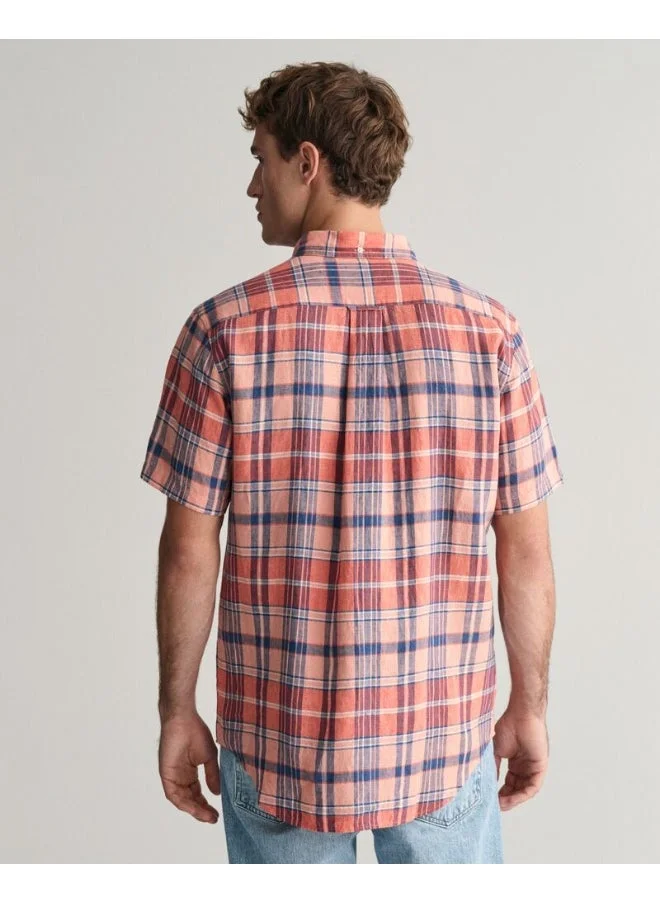 غانت Gant Regular Fit Madras Linen Short Sleeve Shirt