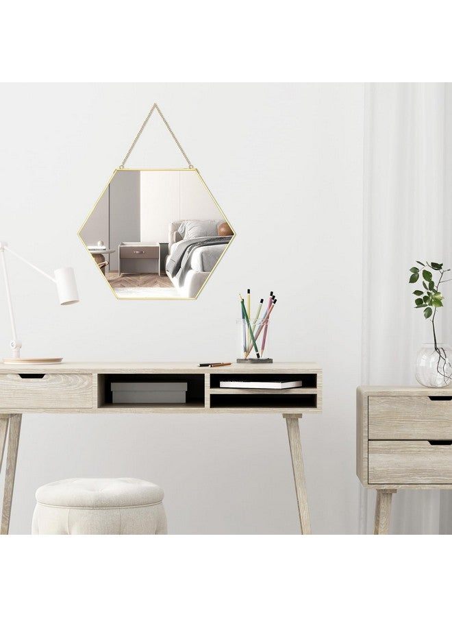 LONGWIN Hanging Wall Hexagon Mirror Decor Gold Geometric Mirror with Chain for Bathroom Bedroom Living Room 9.4"x 8.2" - Image 3