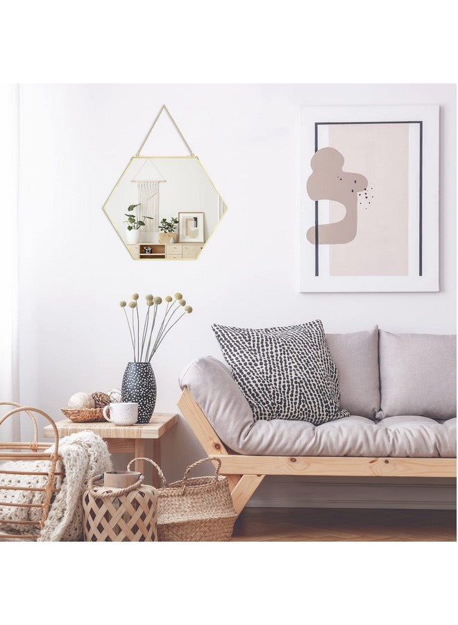 LONGWIN Hanging Wall Hexagon Mirror Decor Gold Geometric Mirror with Chain for Bathroom Bedroom Living Room 9.4"x 8.2" - Image 5