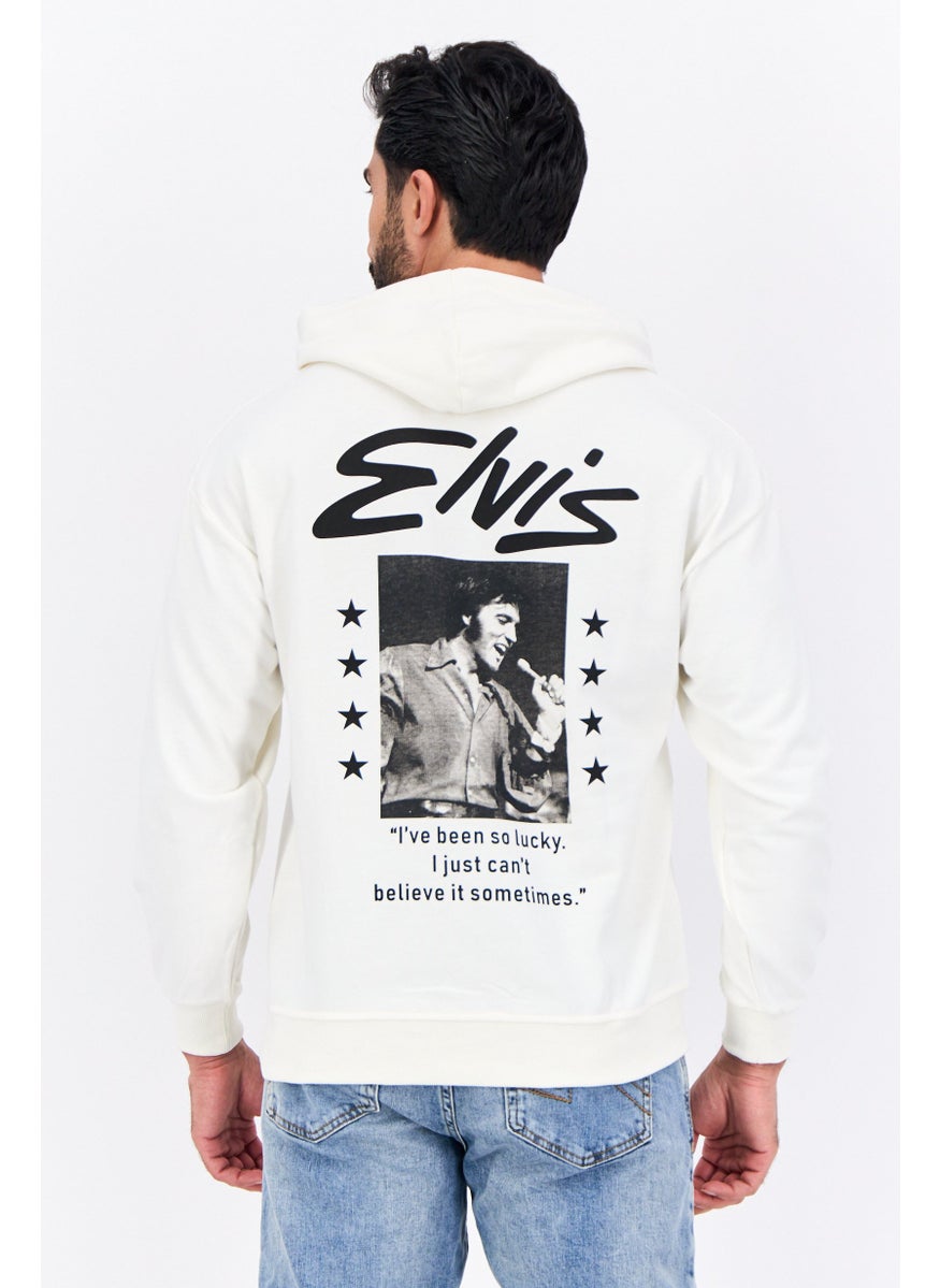 ELVIS Men Hooded Brand Logo Long Sleeves Sweatshirt, Off White  - Image 3