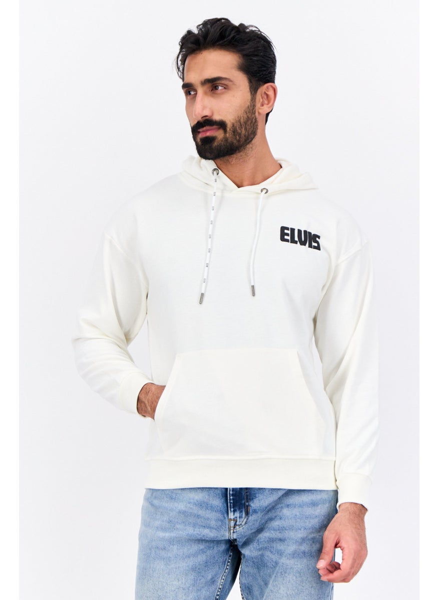 ELVIS Men Hooded Brand Logo Long Sleeves Sweatshirt, Off White  - Image 1