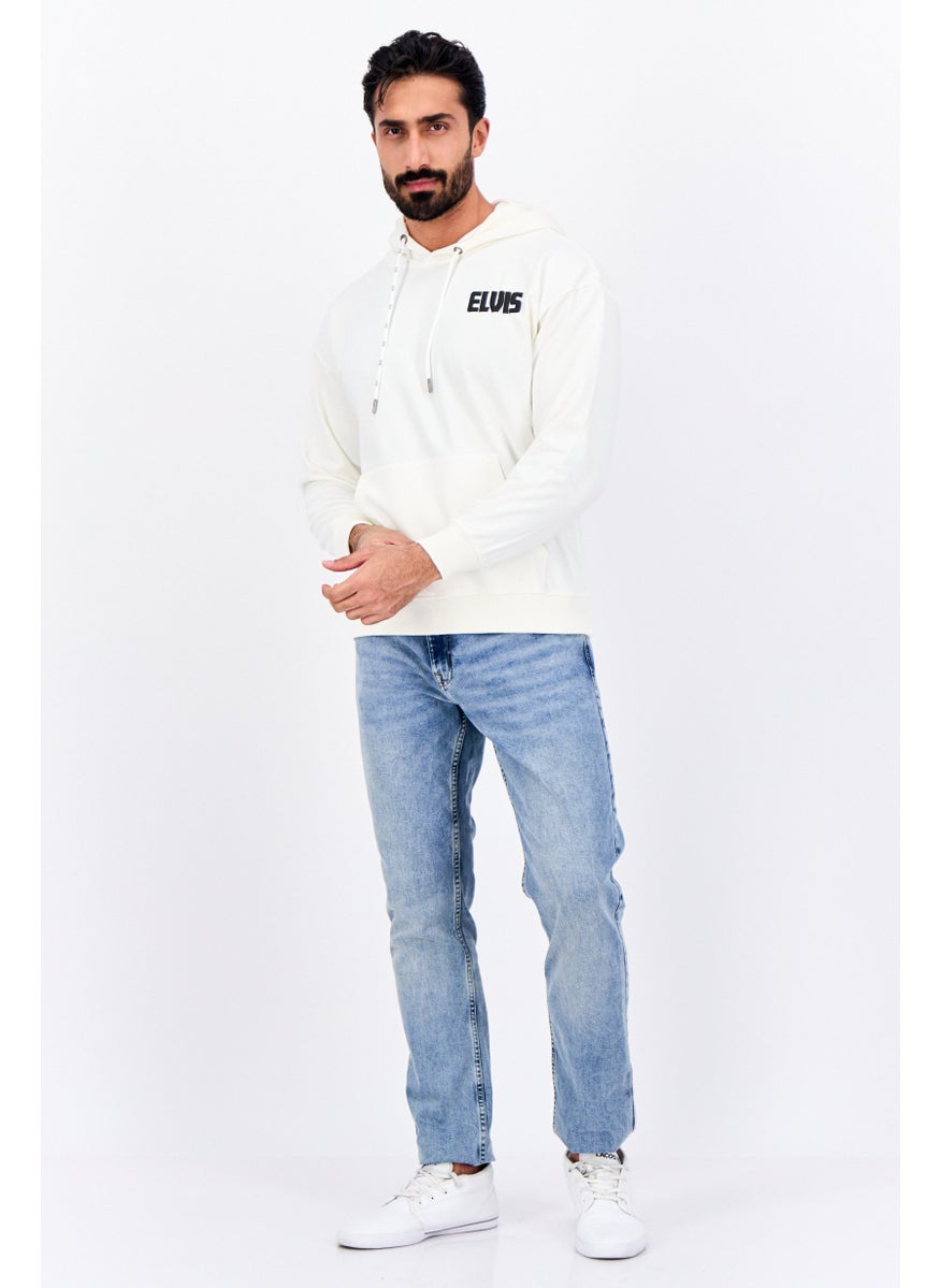 ELVIS Men Hooded Brand Logo Long Sleeves Sweatshirt, Off White  - Image 2