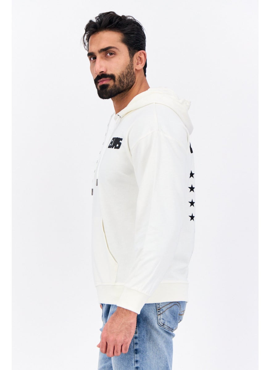 ELVIS Men Hooded Brand Logo Long Sleeves Sweatshirt, Off White  - Image 4